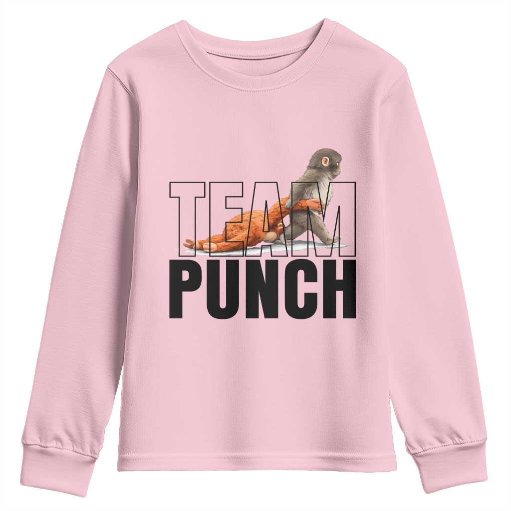 Team Punch Monkey Youth Sweatshirt Viral Trend Baby Monkey Meme TS14 Light Pink Print Your Wear
