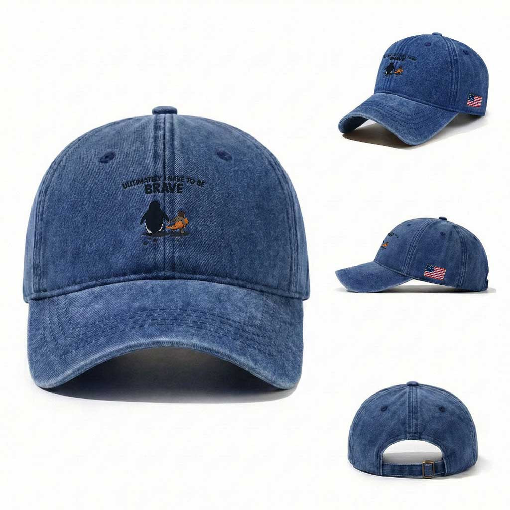 Punch Monkey And Nihilist Penguin Viral Washed Cotton Baseball Cap Ultimately I Have To Be Brave TS14 Washed Cap Universal Fit Royal Blue Print Your Wear