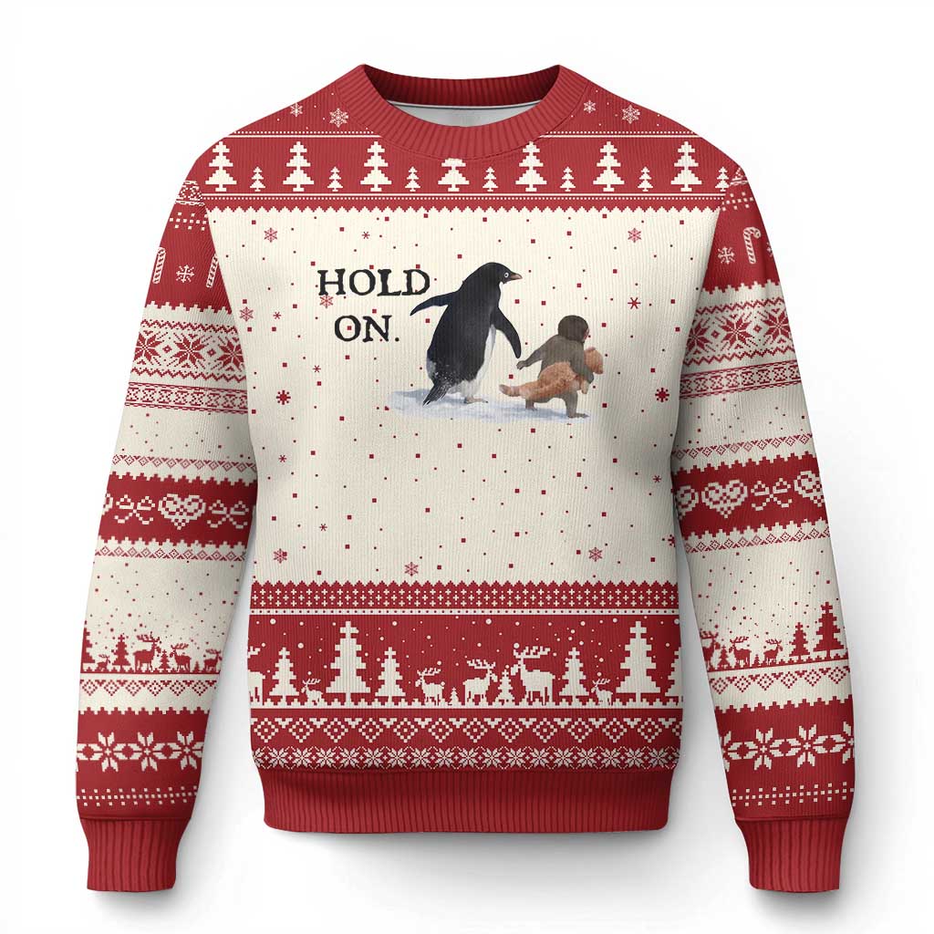 Baby Monkey Punch Viral Trend Ugly Christmas Sweater Hold On TS14 Beige Red Print Your Wear