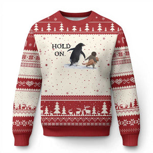 Baby Monkey Punch Viral Trend Ugly Christmas Sweater Hold On TS14 Beige Red Print Your Wear