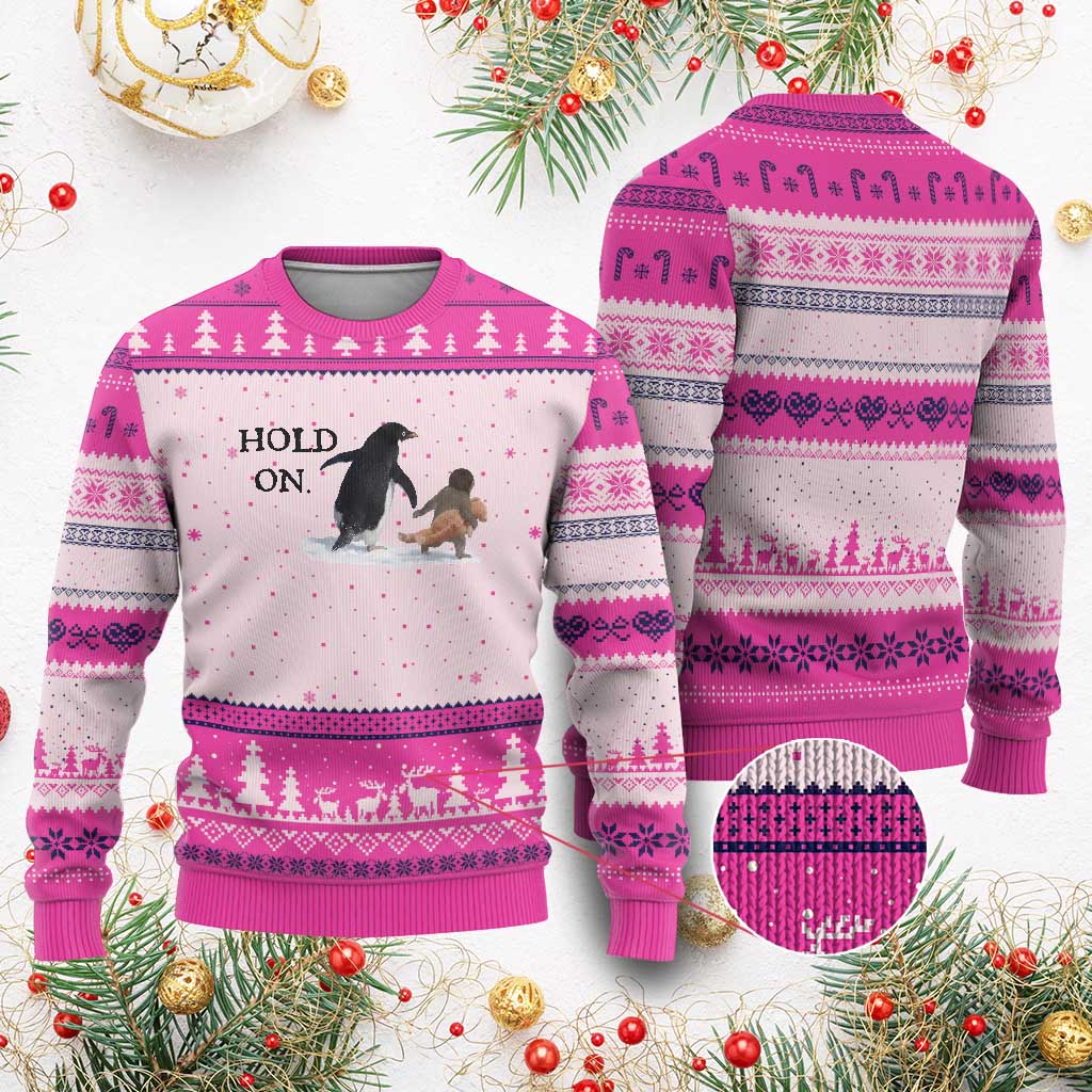 Baby Monkey Punch Viral Trend Ugly Christmas Sweater Hold On TS14 Hot Pink Print Your Wear