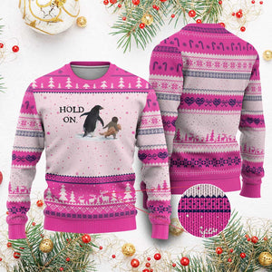 Baby Monkey Punch Viral Trend Ugly Christmas Sweater Hold On TS14 Hot Pink Print Your Wear