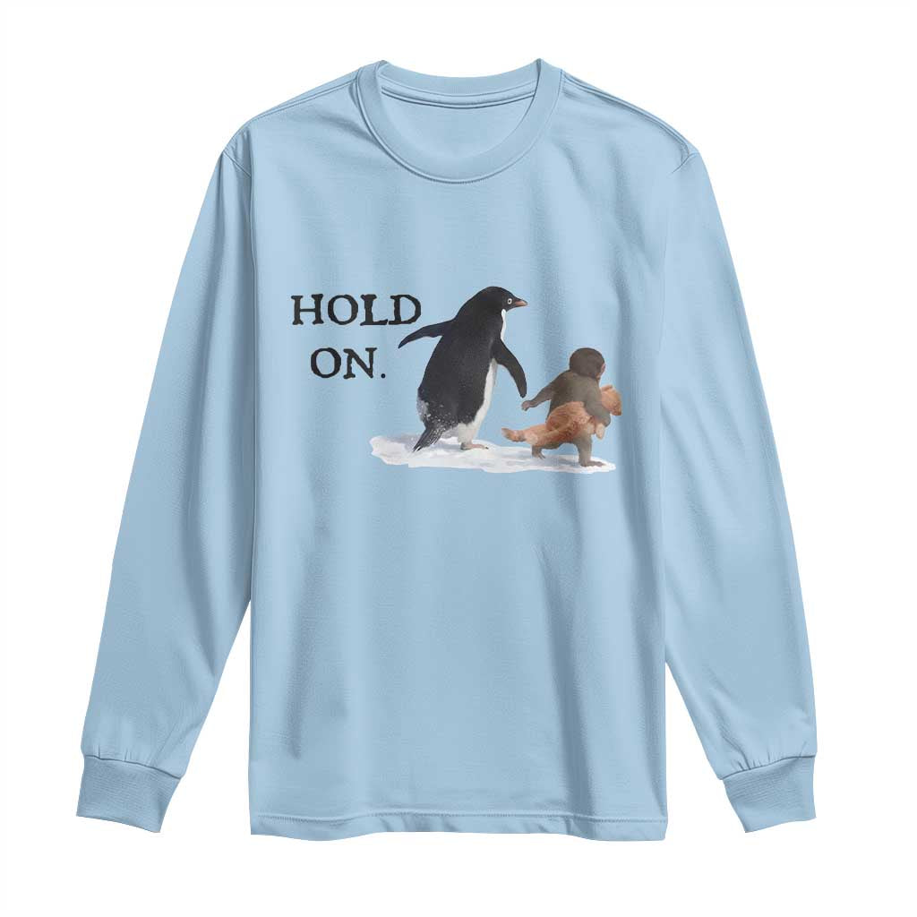 Baby Monkey Punch Viral Trend Long Sleeve Shirt Hold On TS14 Light Blue Print Your Wear