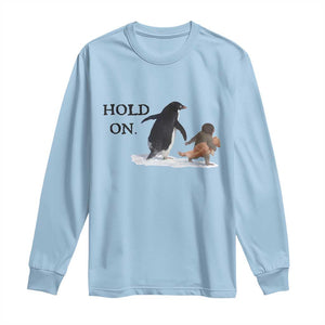 Baby Monkey Punch Viral Trend Long Sleeve Shirt Hold On TS14 Light Blue Print Your Wear