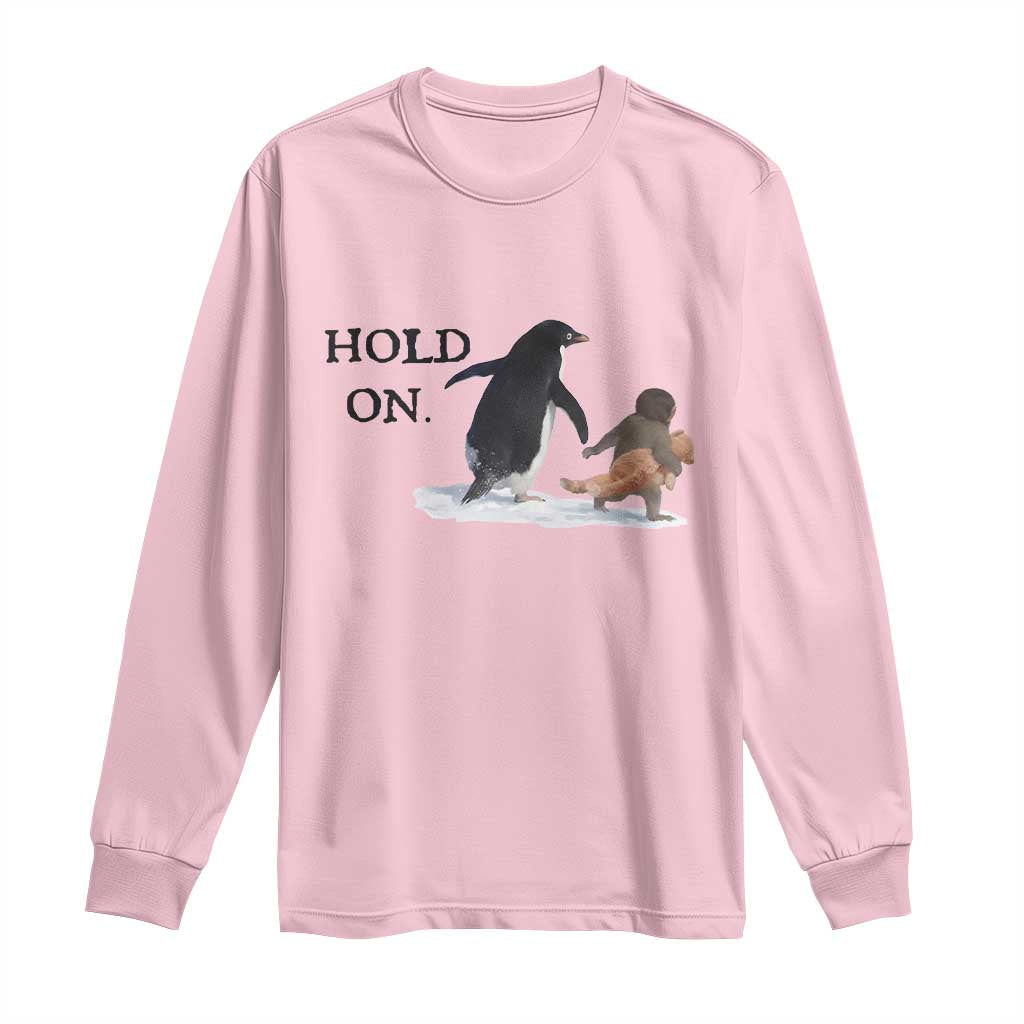 Baby Monkey Punch Viral Trend Long Sleeve Shirt Hold On TS14 Light Pink Print Your Wear