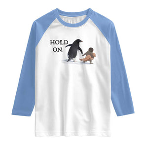 Baby Monkey Punch Viral Trend Raglan Shirt Hold On TS14 White Carolina Blue Print Your Wear