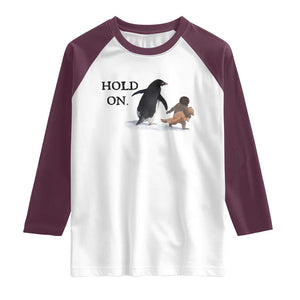 Baby Monkey Punch Viral Trend Raglan Shirt Hold On TS14 White Maroon Print Your Wear