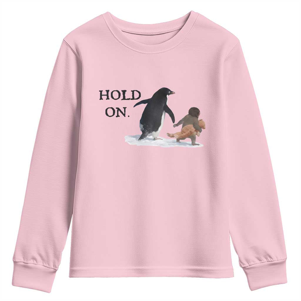 Baby Monkey Punch Viral Trend Youth Sweatshirt Hold On TS14 Light Pink Print Your Wear
