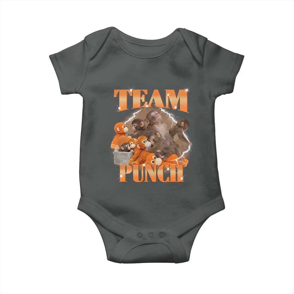 Viral Punch Monkey Baby Onesie Cute Baby Monkey With Plush Toy Meme TS14 Dark Heather Print Your Wear