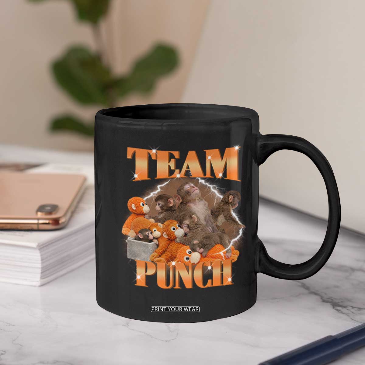 Viral Punch Monkey Coffee Mug Cute Baby Monkey With Plush Toy Meme TS14 Print Your Wear