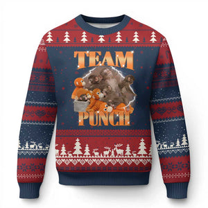 Viral Punch Monkey Ugly Christmas Sweater Cute Baby Monkey With Plush Toy Meme TS14 Navy Red Print Your Wear