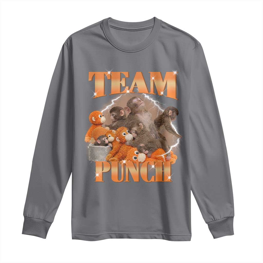 Viral Punch Monkey Long Sleeve Shirt Cute Baby Monkey With Plush Toy Meme TS14 Charcoal Print Your Wear
