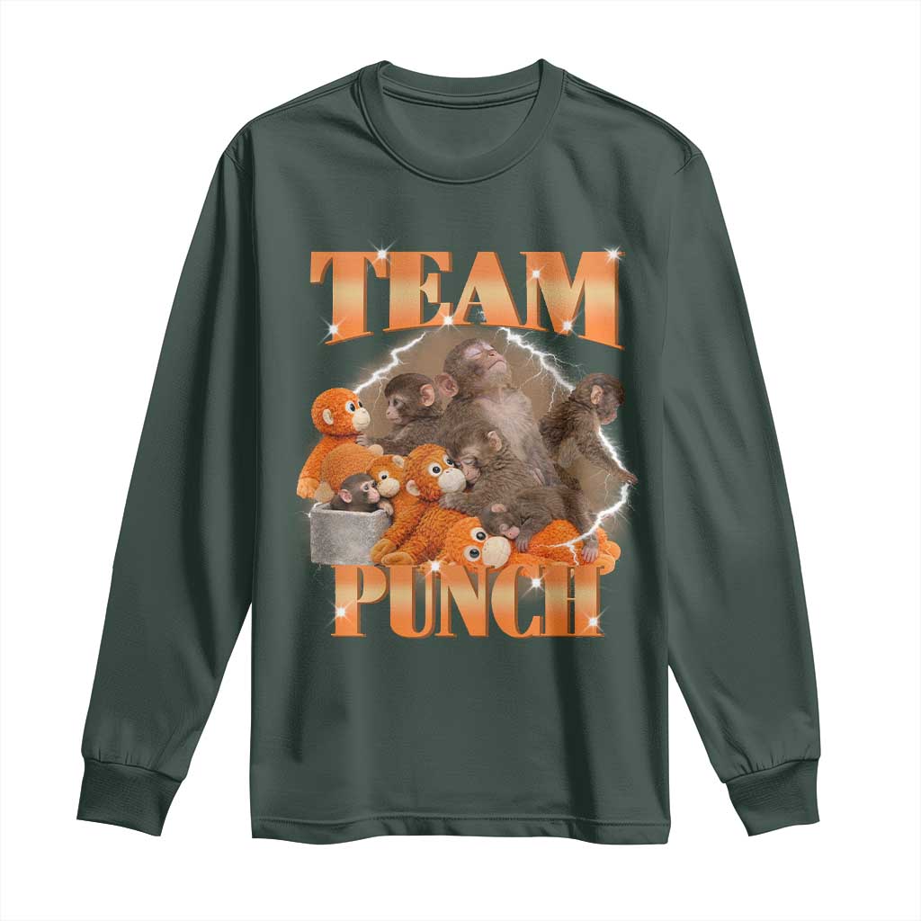 Viral Punch Monkey Long Sleeve Shirt Cute Baby Monkey With Plush Toy Meme TS14 Dark Forest Green Print Your Wear