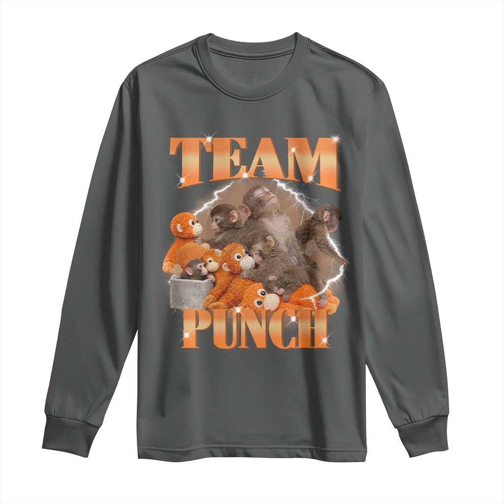 Viral Punch Monkey Long Sleeve Shirt Cute Baby Monkey With Plush Toy Meme TS14 Dark Heather Print Your Wear