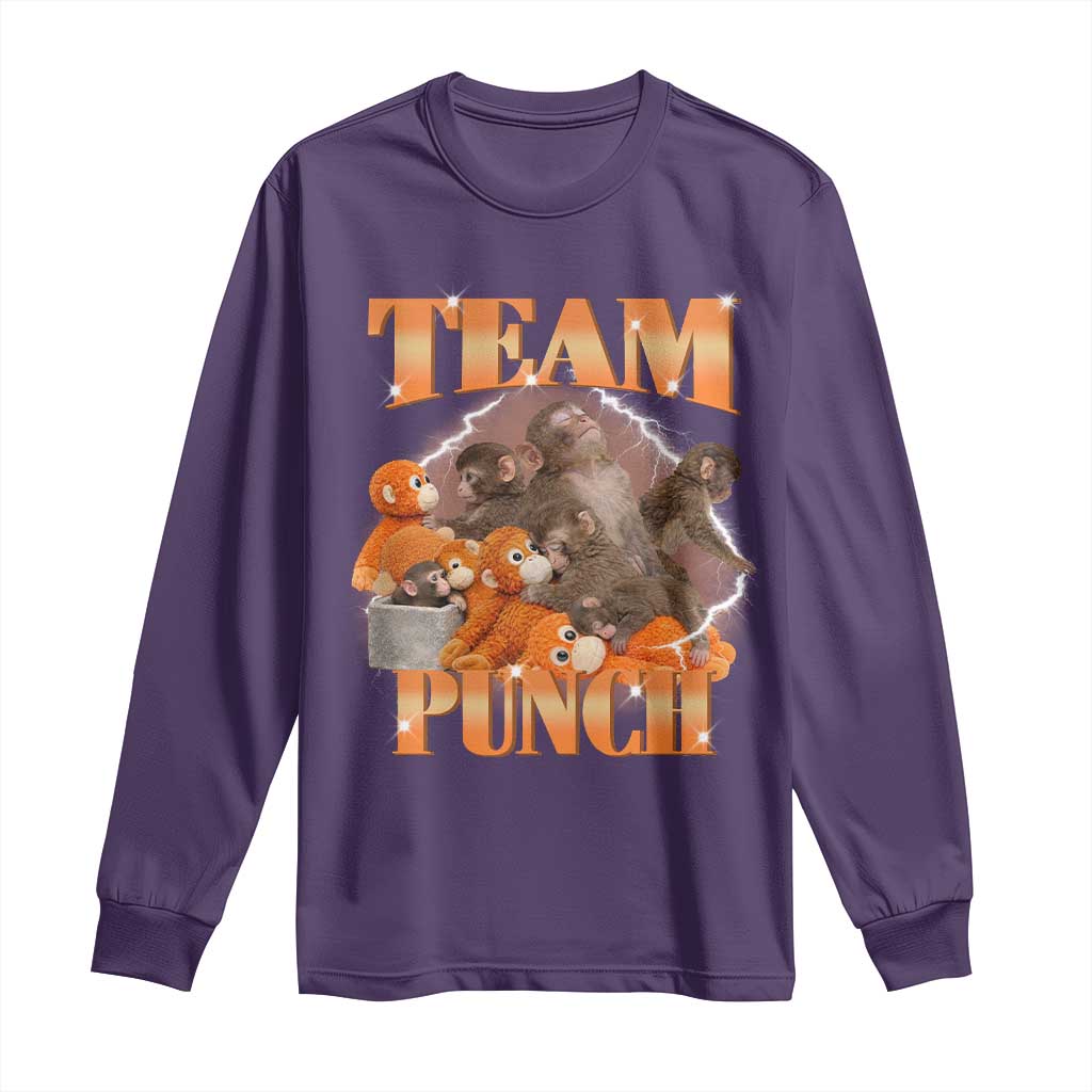 Viral Punch Monkey Long Sleeve Shirt Cute Baby Monkey With Plush Toy Meme TS14 Purple Print Your Wear