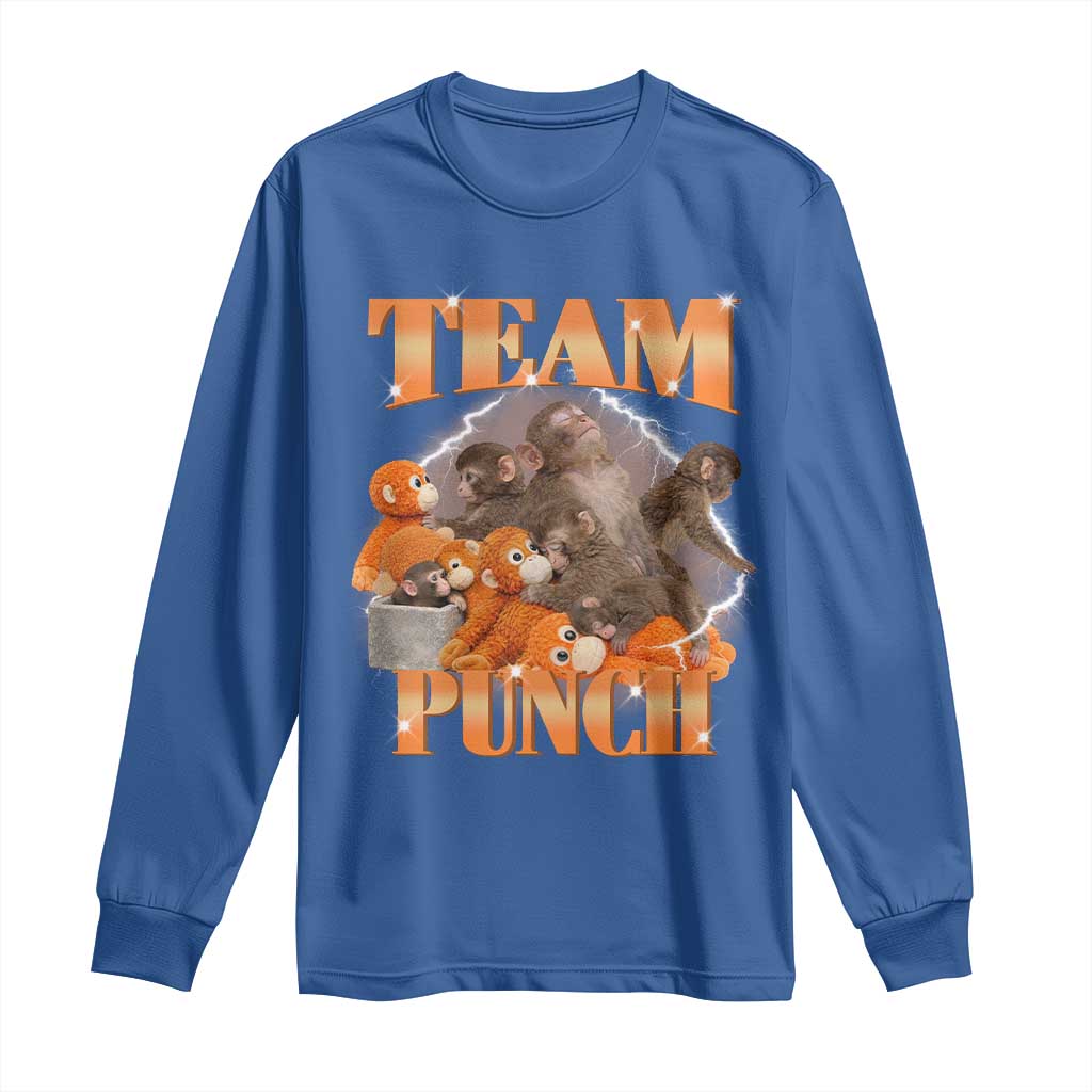 Viral Punch Monkey Long Sleeve Shirt Cute Baby Monkey With Plush Toy Meme TS14 Royal Blue Print Your Wear