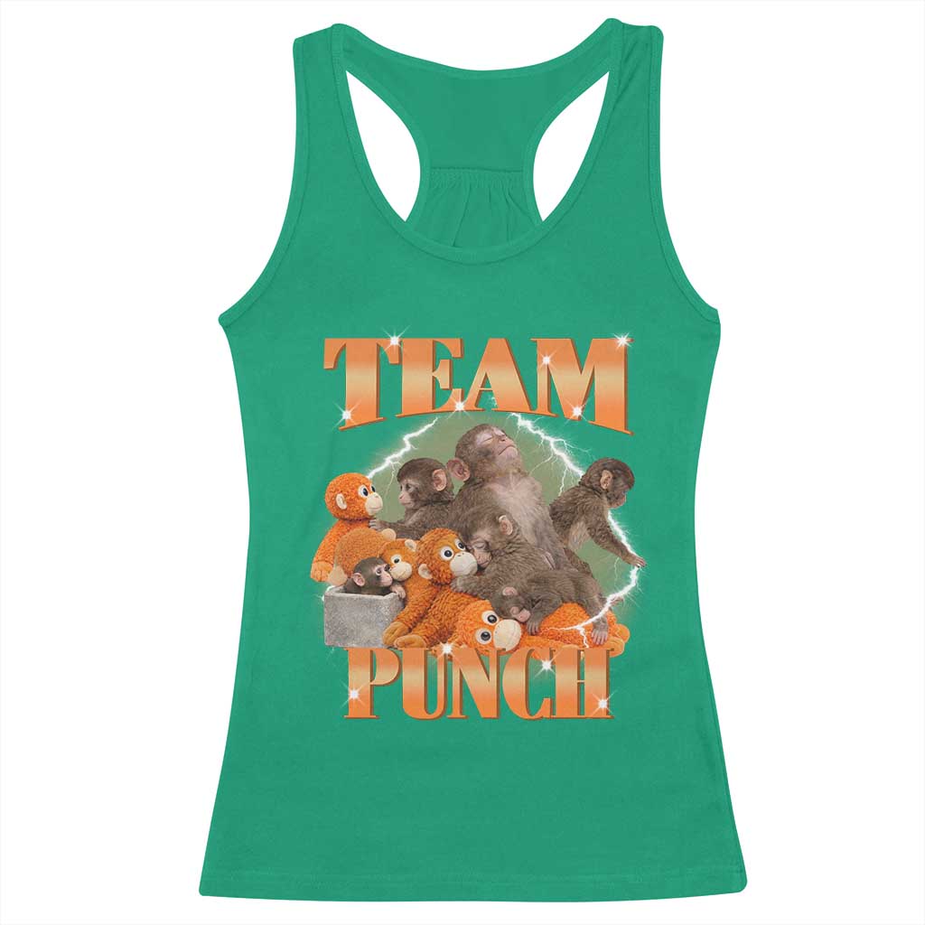 Viral Punch Monkey Racerback Tank Top Cute Baby Monkey With Plush Toy Meme TS14 Irish Green Print Your Wear
