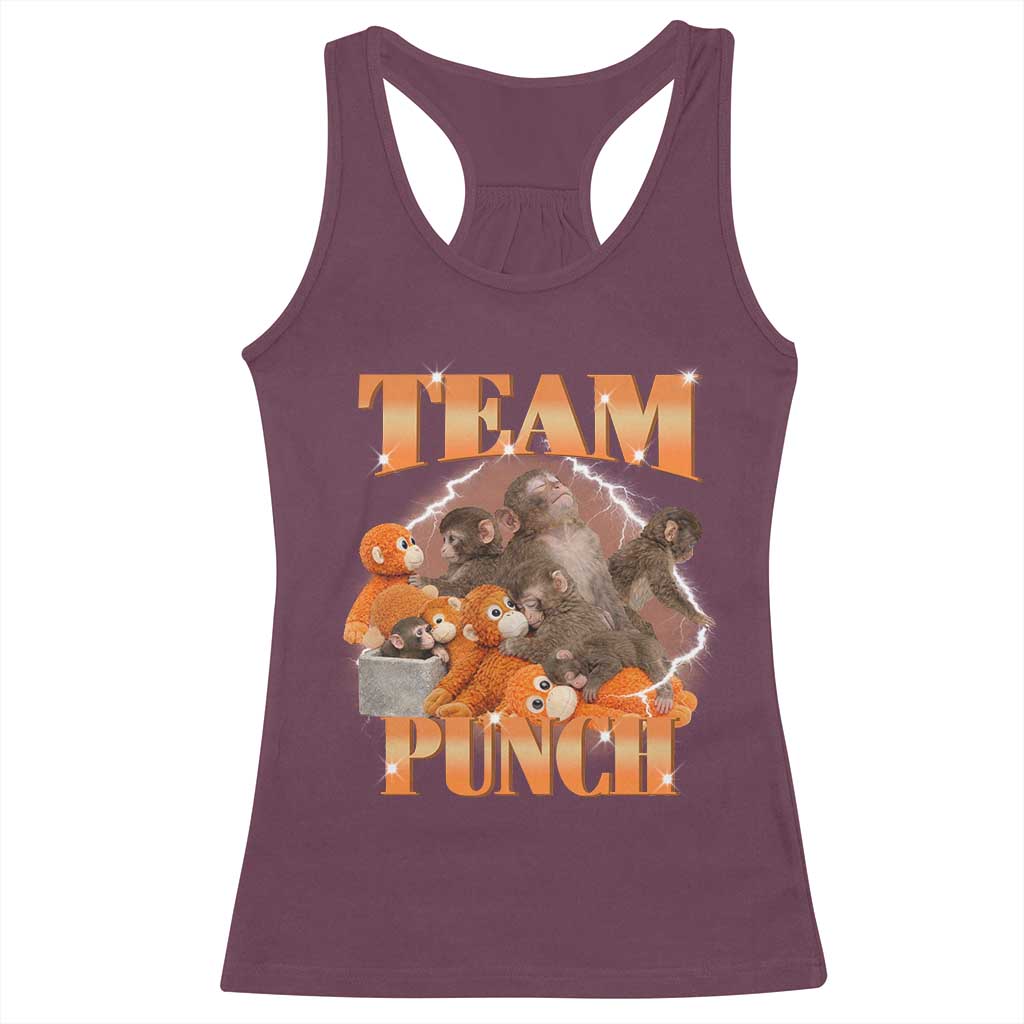 Viral Punch Monkey Racerback Tank Top Cute Baby Monkey With Plush Toy Meme TS14 Maroon Print Your Wear