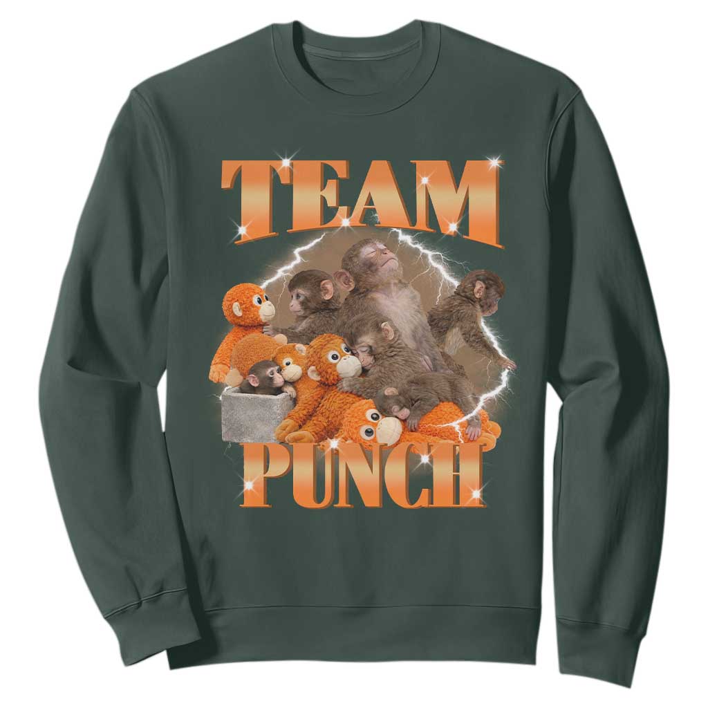 Viral Punch Monkey Sweatshirt Cute Baby Monkey With Plush Toy Meme TS14 Dark Forest Green Print Your Wear