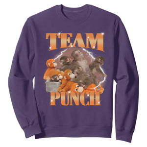 Viral Punch Monkey Sweatshirt Cute Baby Monkey With Plush Toy Meme TS14 Purple Print Your Wear