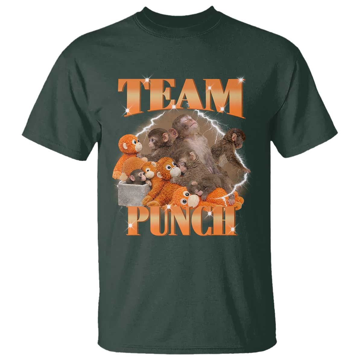 Viral Punch Monkey T Shirt Cute Baby Monkey With Plush Toy Meme TS14 Dark Forest Green Print Your Wear