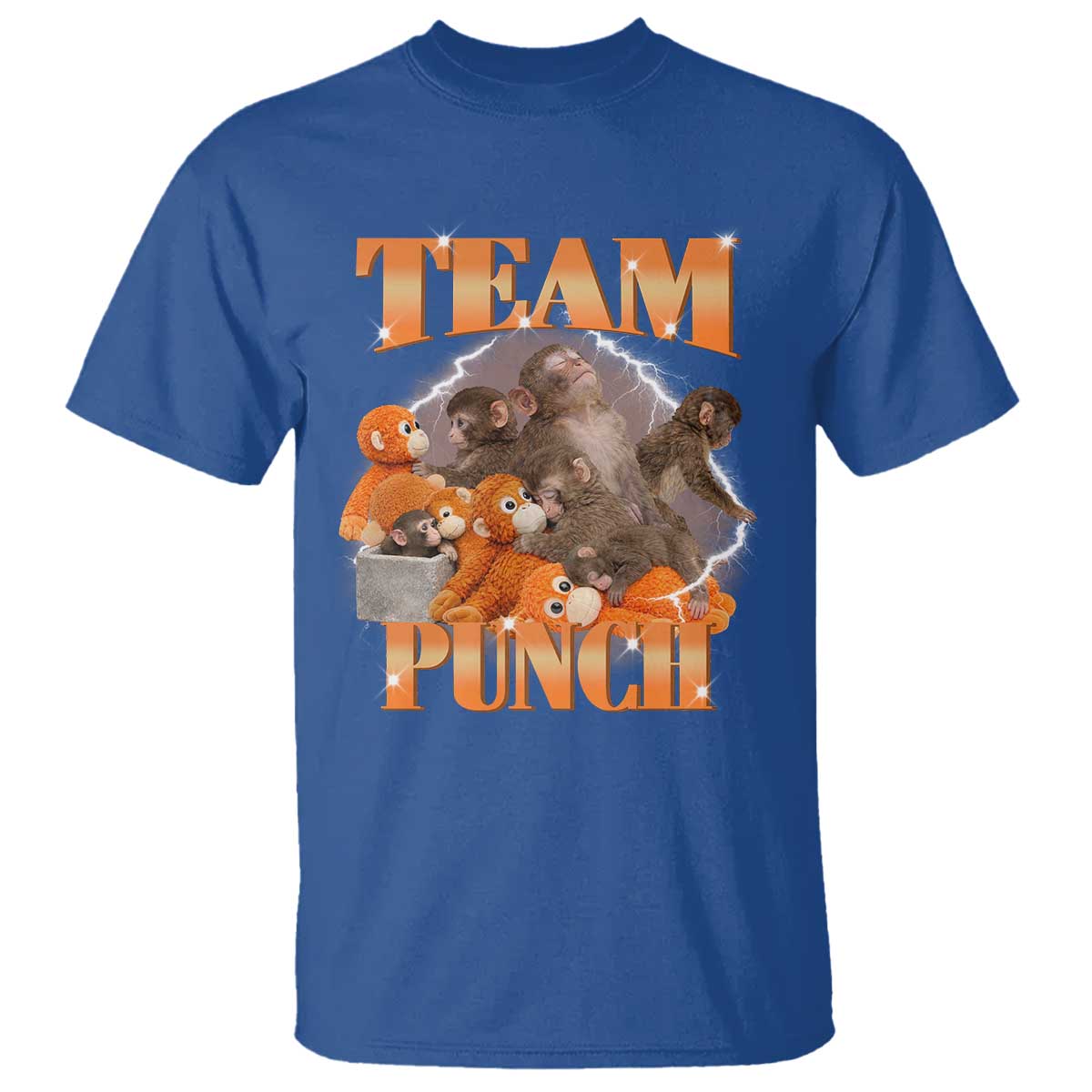 Viral Punch Monkey T Shirt Cute Baby Monkey With Plush Toy Meme TS14 Royal Blue Print Your Wear