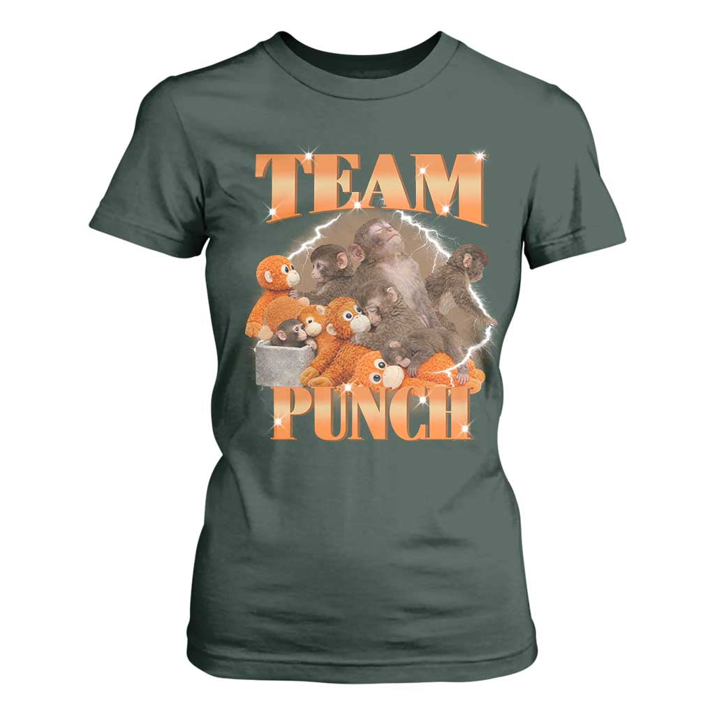 Viral Punch Monkey T Shirt For Women Cute Baby Monkey With Plush Toy Meme TS14 Dark Forest Green Print Your Wear
