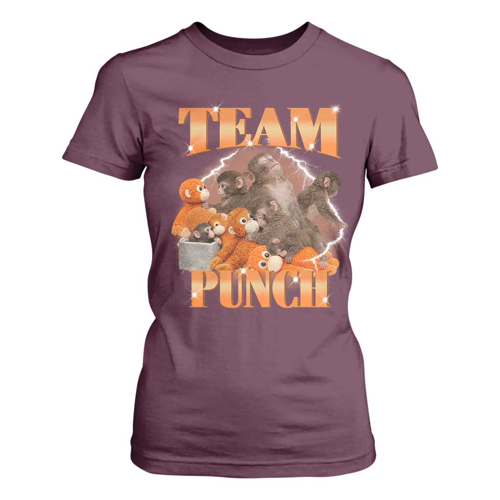 Viral Punch Monkey T Shirt For Women Cute Baby Monkey With Plush Toy Meme TS14 Maroon Print Your Wear