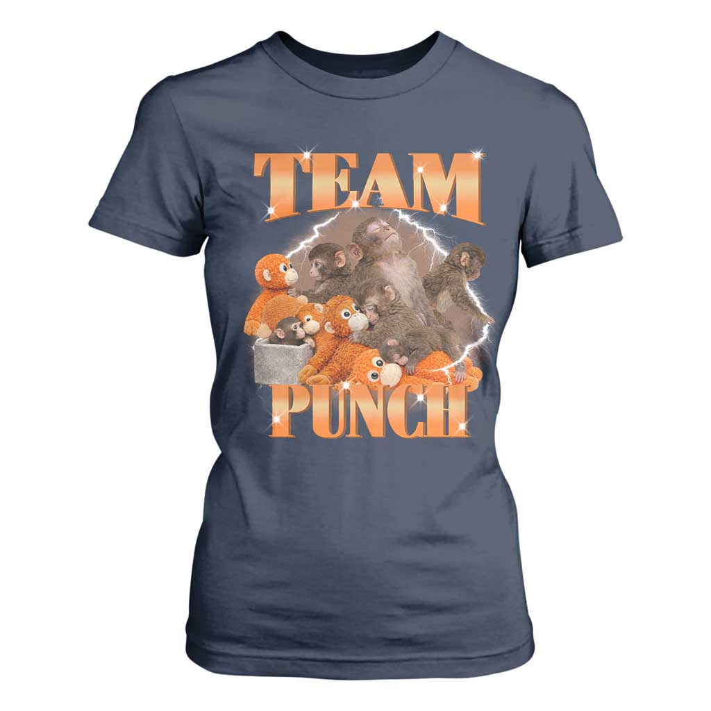 Viral Punch Monkey T Shirt For Women Cute Baby Monkey With Plush Toy Meme TS14 Navy Print Your Wear