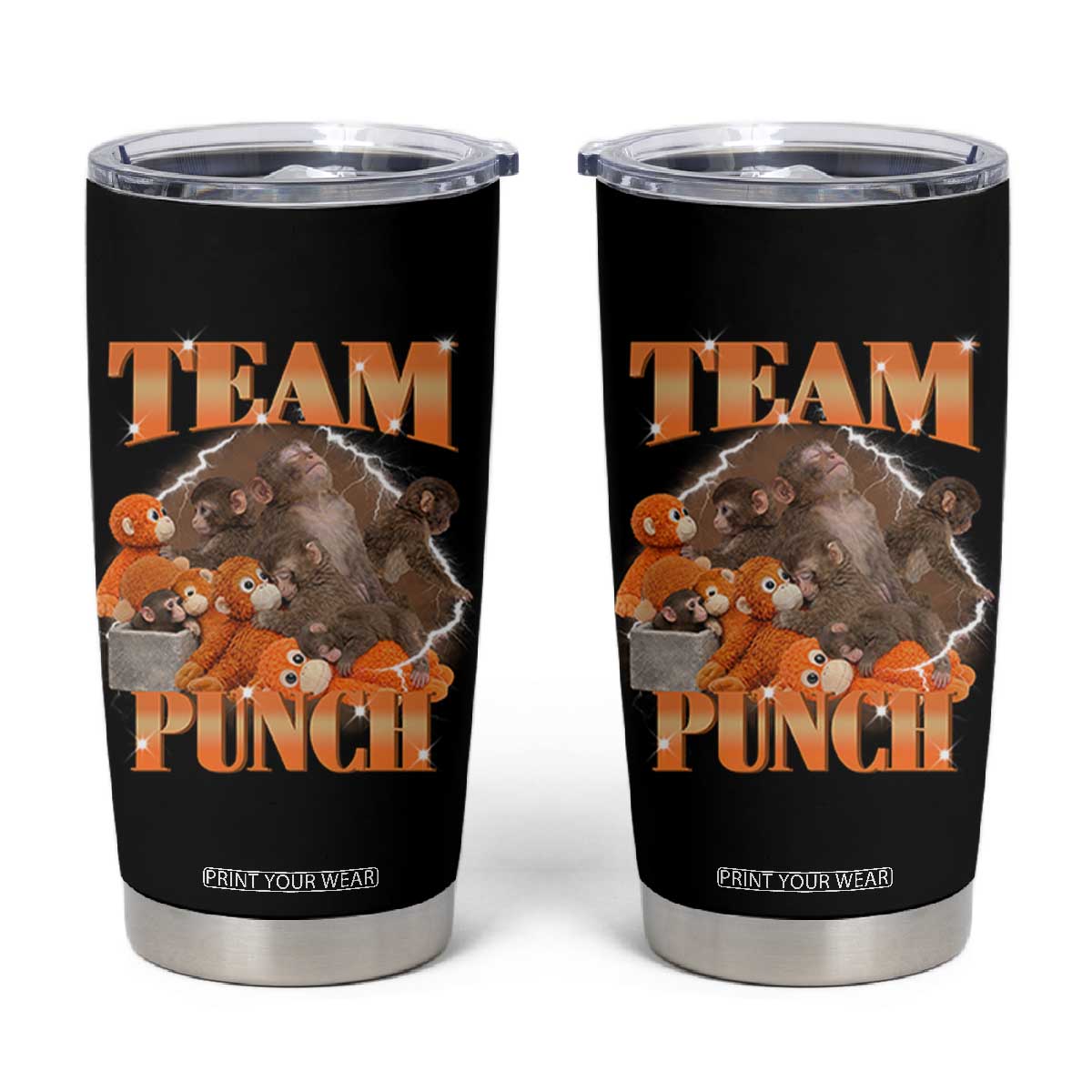 Viral Punch Monkey Tumbler Cup Cute Baby Monkey With Plush Toy Meme TS14 Black Print Your Wear