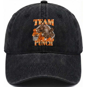 Viral Punch Monkey Washed Cotton Baseball Cap Cute Baby Monkey With Plush Toy Meme TS14 Washed Cap Universal Fit Black Print Your Wear