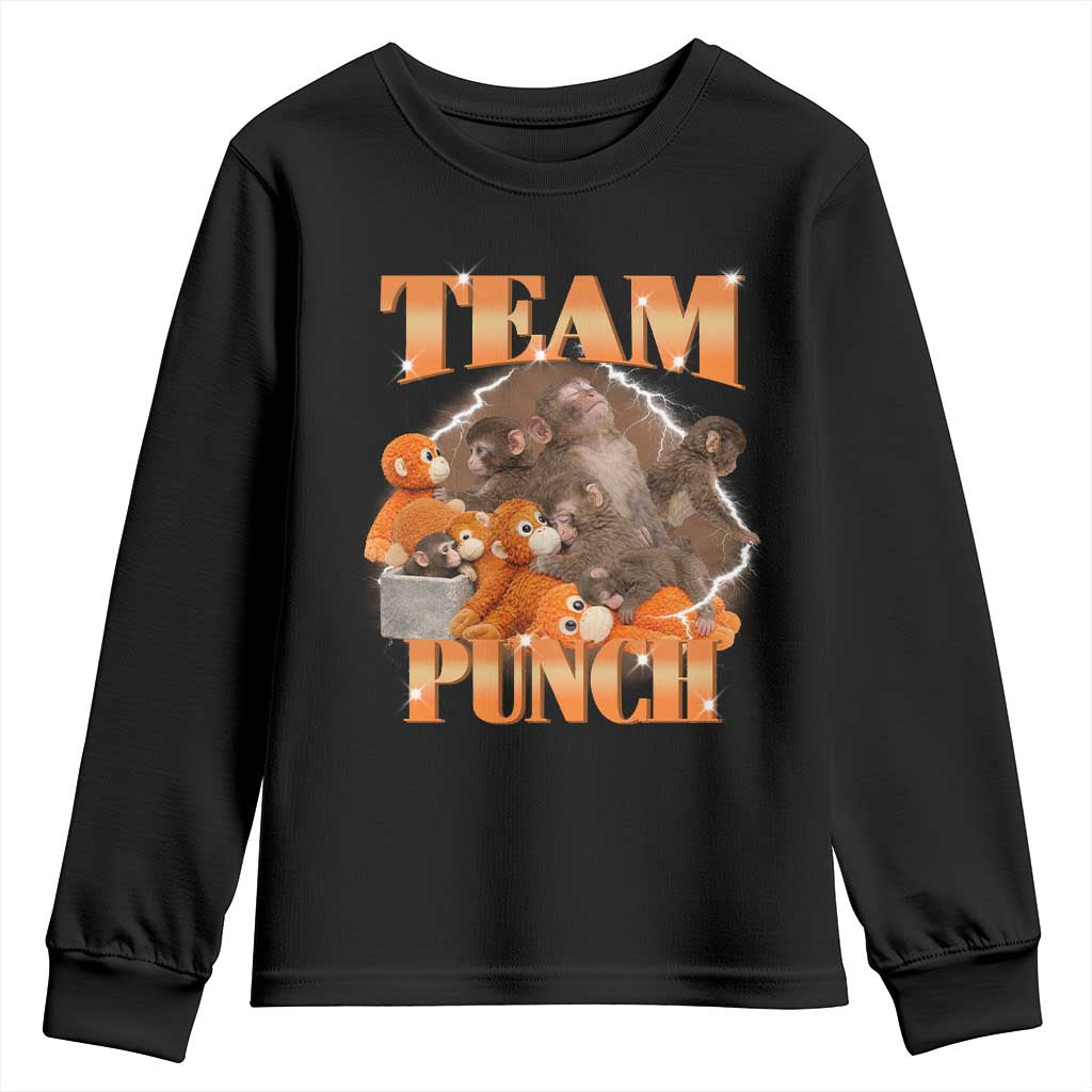 Viral Punch Monkey Youth Sweatshirt Cute Baby Monkey With Plush Toy Meme TS14 Black Print Your Wear