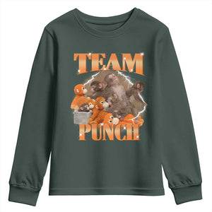Viral Punch Monkey Youth Sweatshirt Cute Baby Monkey With Plush Toy Meme TS14 Dark Forest Green Print Your Wear