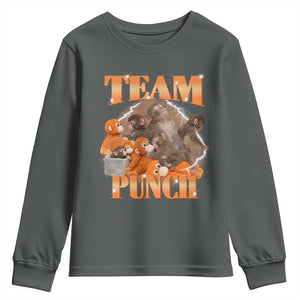 Viral Punch Monkey Youth Sweatshirt Cute Baby Monkey With Plush Toy Meme TS14 Dark Heather Print Your Wear