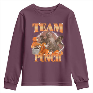 Viral Punch Monkey Youth Sweatshirt Cute Baby Monkey With Plush Toy Meme TS14 Maroon Print Your Wear