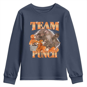 Viral Punch Monkey Youth Sweatshirt Cute Baby Monkey With Plush Toy Meme TS14 Navy Print Your Wear