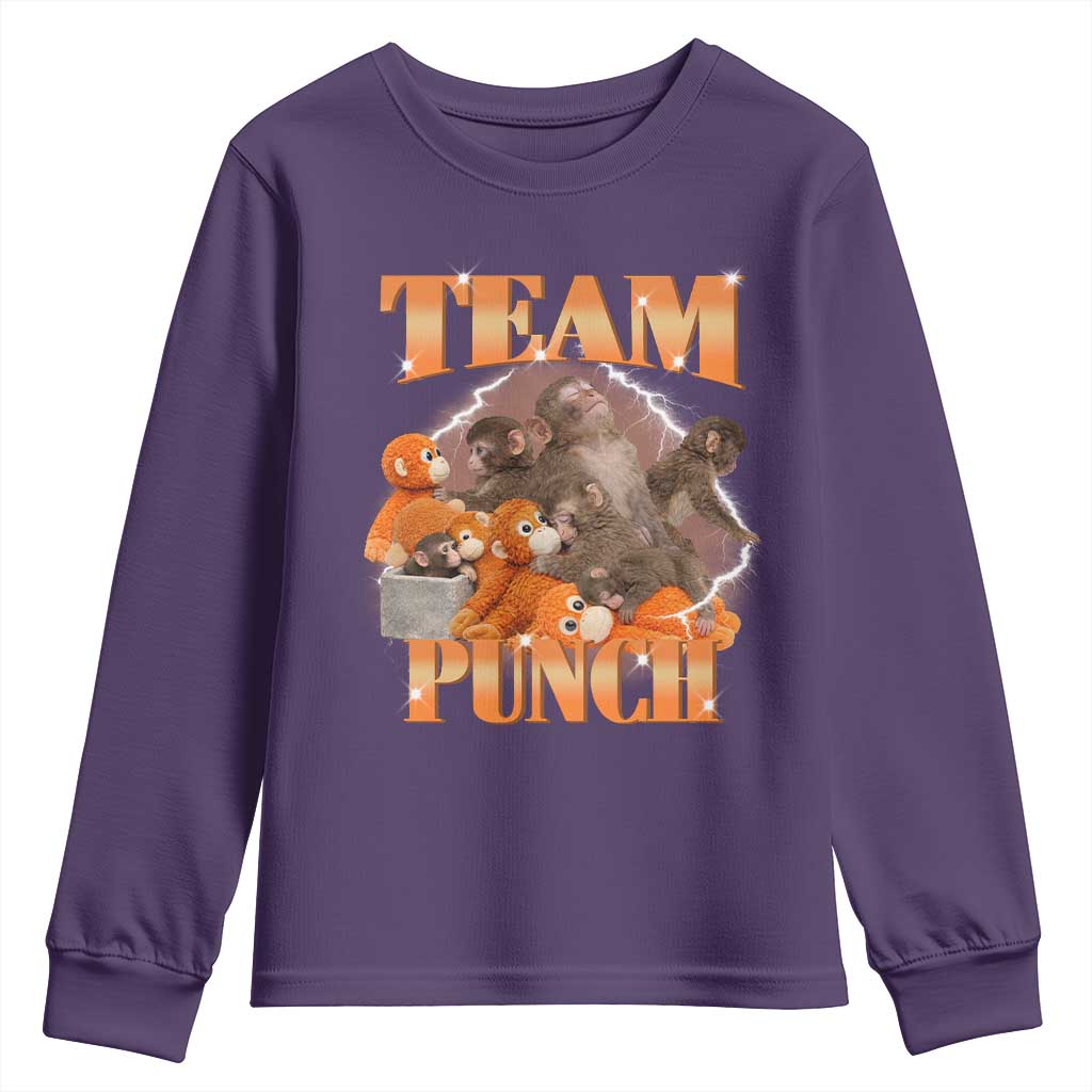 Viral Punch Monkey Youth Sweatshirt Cute Baby Monkey With Plush Toy Meme TS14 Purple Print Your Wear