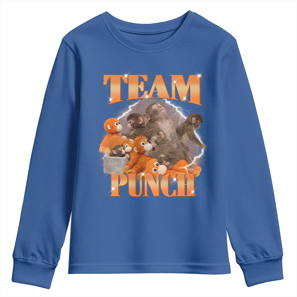 Viral Punch Monkey Youth Sweatshirt Cute Baby Monkey With Plush Toy Meme TS14 Royal Blue Print Your Wear