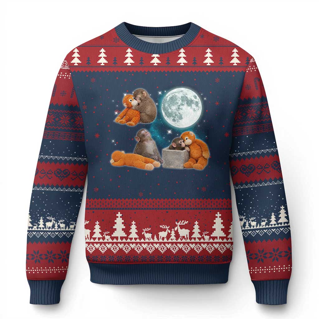 Baby Monkey Punch Ugly Christmas Sweater Team Punch Monkey Viral Trend TS14 Navy Red Print Your Wear