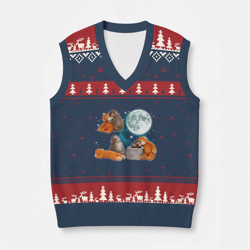 Baby Monkey Punch V-Neck Knit Sweater Vest Team Punch Monkey Viral Trend TS14 Navy Red Print Your Wear
