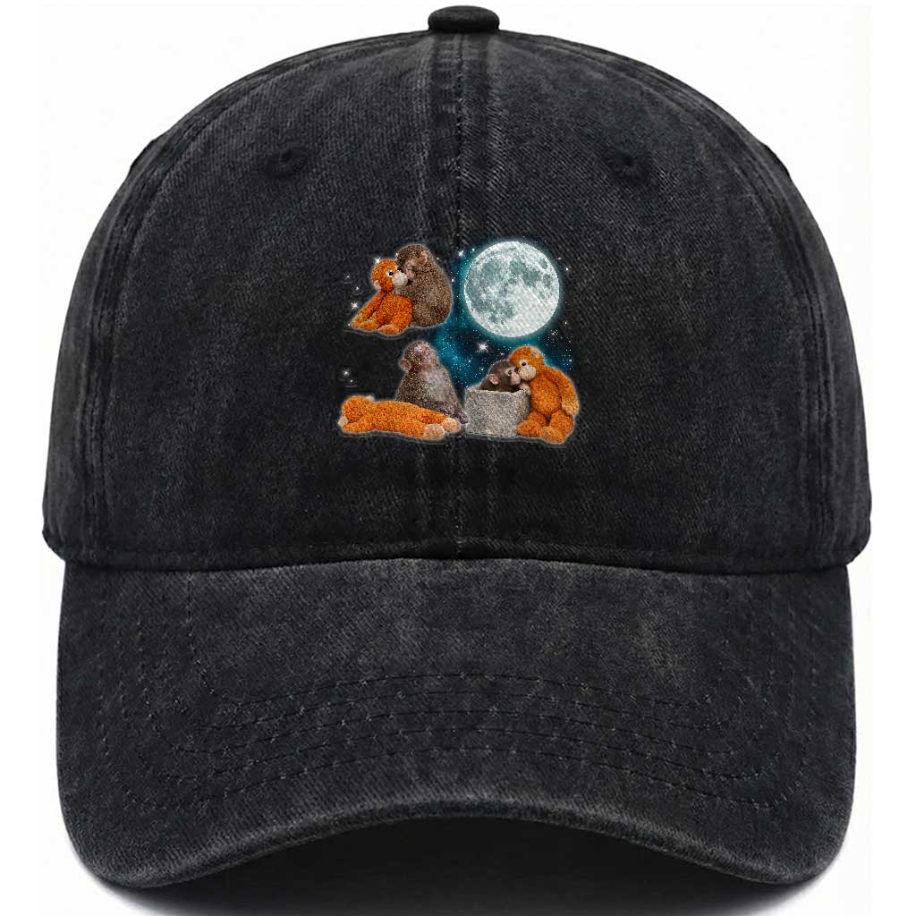 Baby Monkey Punch Washed Cotton Baseball Cap Team Punch Monkey Viral Trend TS14 Washed Cap Universal Fit Black Print Your Wear