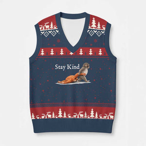 Punch Monkey Viral Trend V-Neck Knit Sweater Vest Stay Kind TS14 Navy Red Print Your Wear
