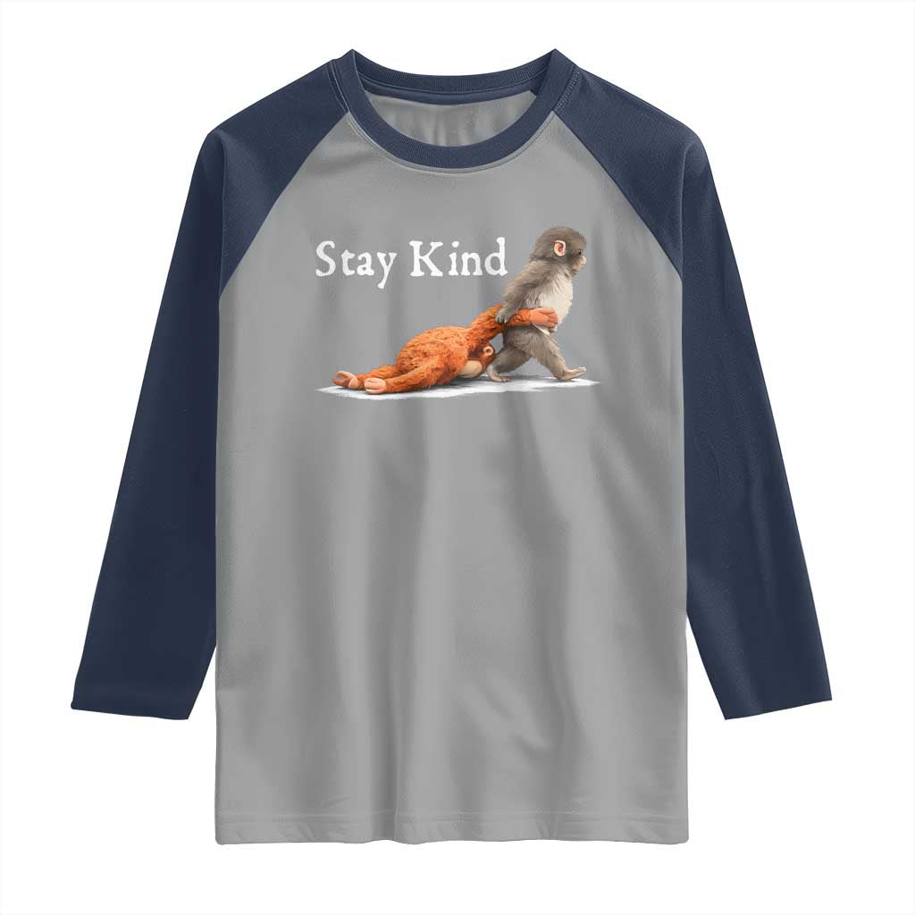 Punch Monkey Viral Trend Raglan Shirt Stay Kind TS14 Sport Gray Navy Print Your Wear
