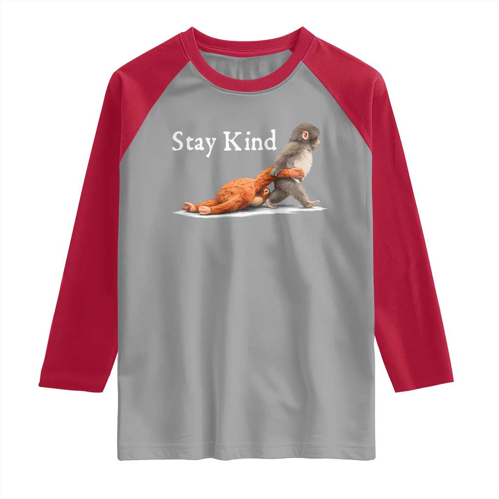 Punch Monkey Viral Trend Raglan Shirt Stay Kind TS14 Sport Gray Red Print Your Wear