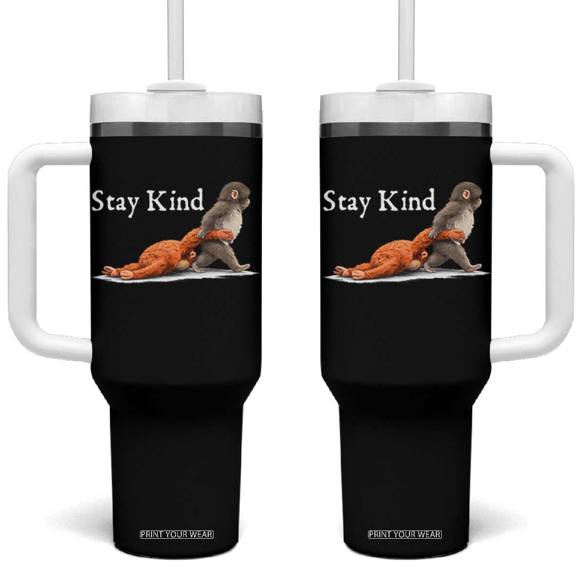 Punch Monkey Viral Trend Tumbler With Handle Stay Kind TS14 One Size: 40 oz Black Print Your Wear