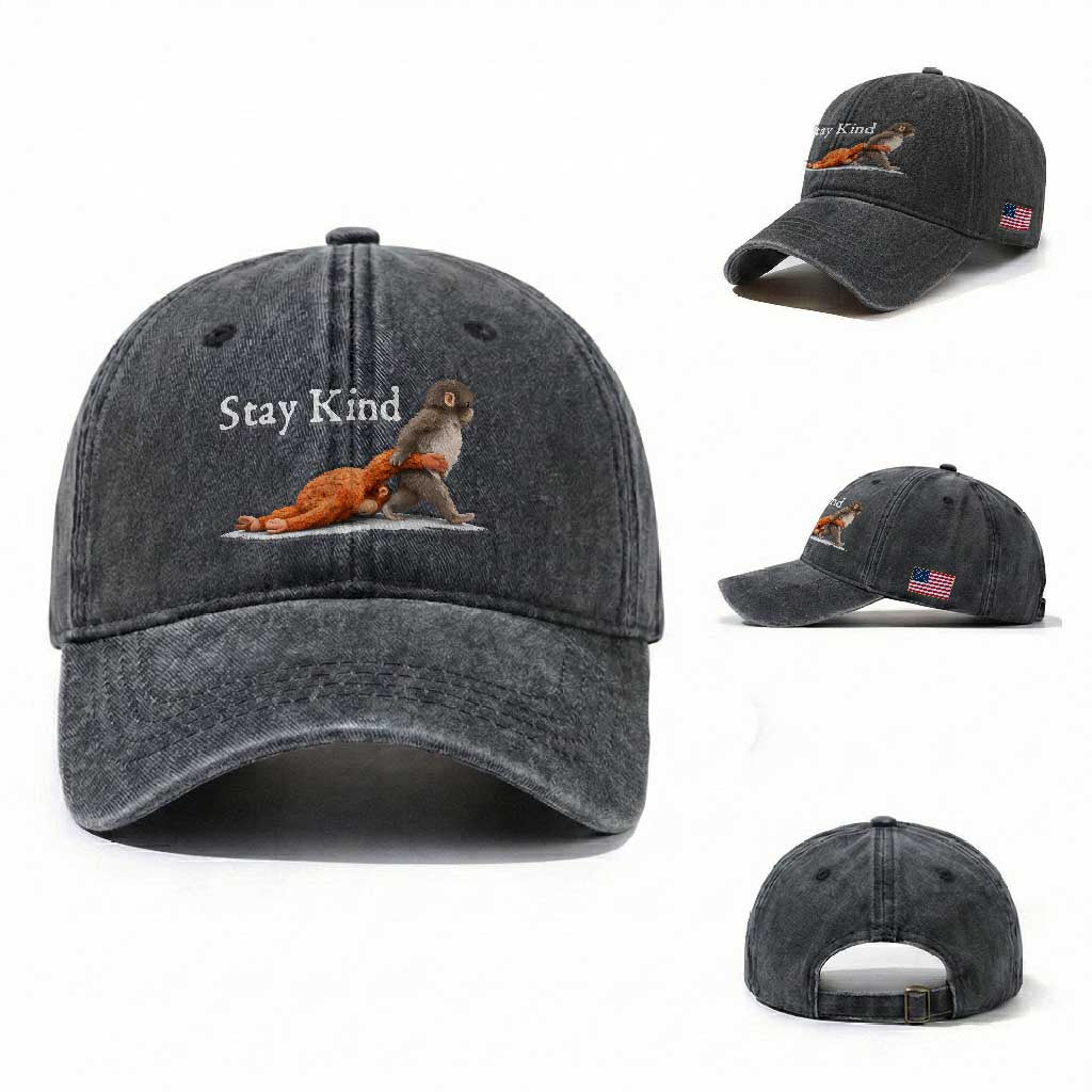 Punch Monkey Viral Trend Washed Cotton Baseball Cap - Stay Kind TS14 Washed Cap Universal Fit Dark Gray Print Your Wear