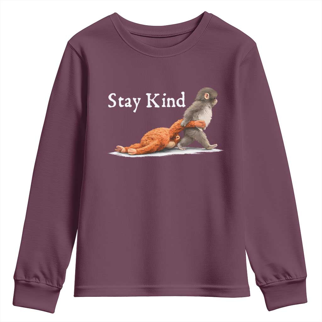 Punch Monkey Viral Trend Youth Sweatshirt Stay Kind TS14 Maroon Print Your Wear