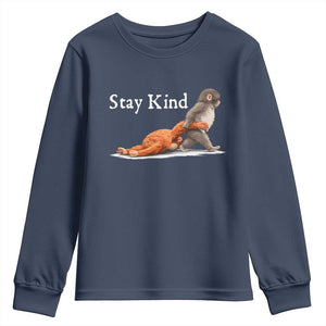 Punch Monkey Viral Trend Youth Sweatshirt Stay Kind TS14 Navy Print Your Wear