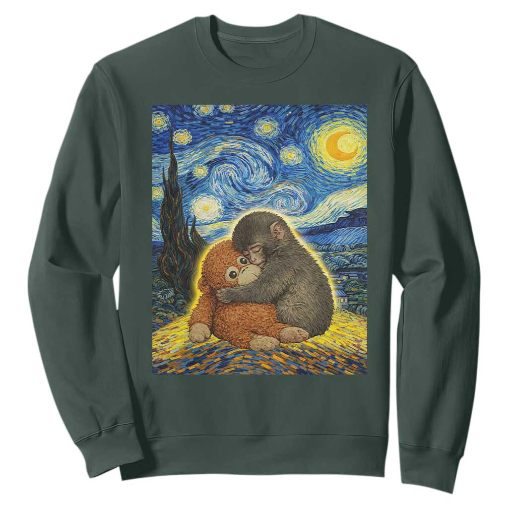 Punch Monkey Starry Night Viral Trend Sweatshirt TS14 Dark Forest Green Print Your Wear