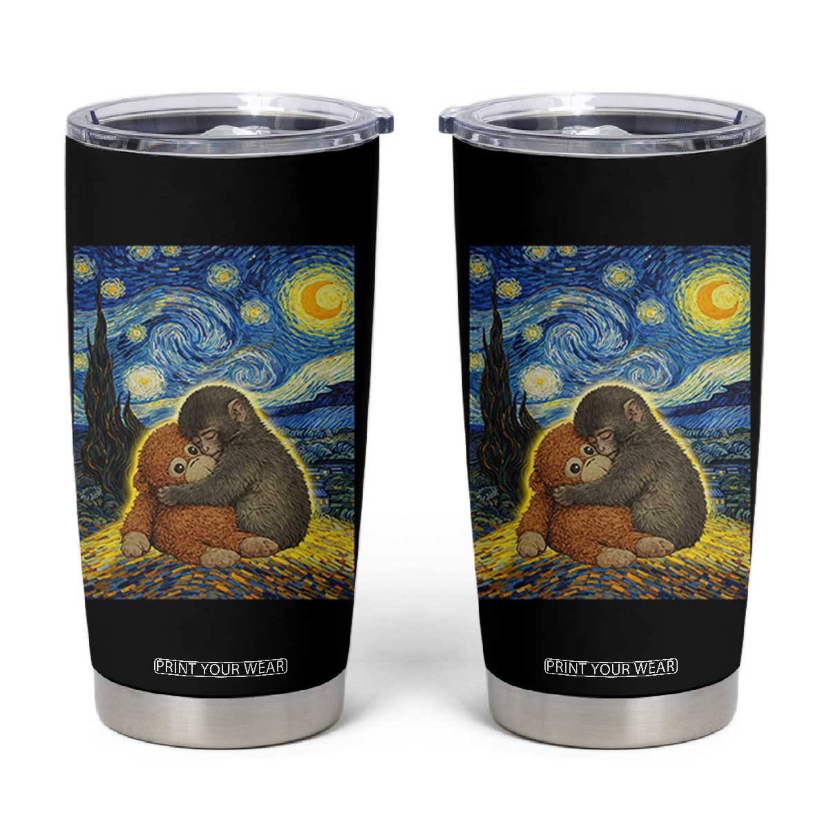 Punch Monkey Starry Night Viral Trend Tumbler Cup TS14 Black Print Your Wear